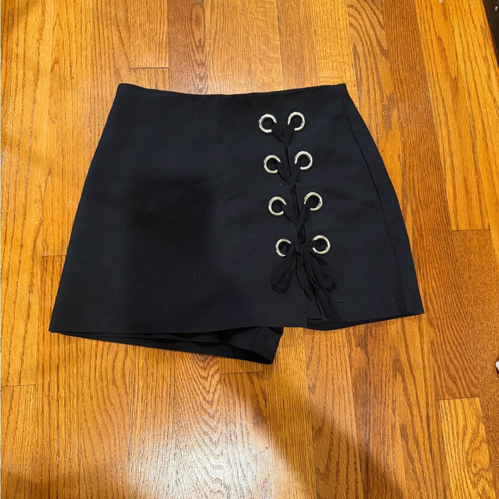 Black Lace-Up Skort with Grommet Detail